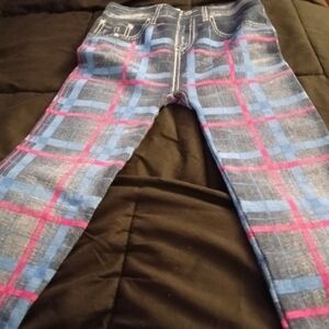 Plaid Skinny Leggings with Blue and Pink Check